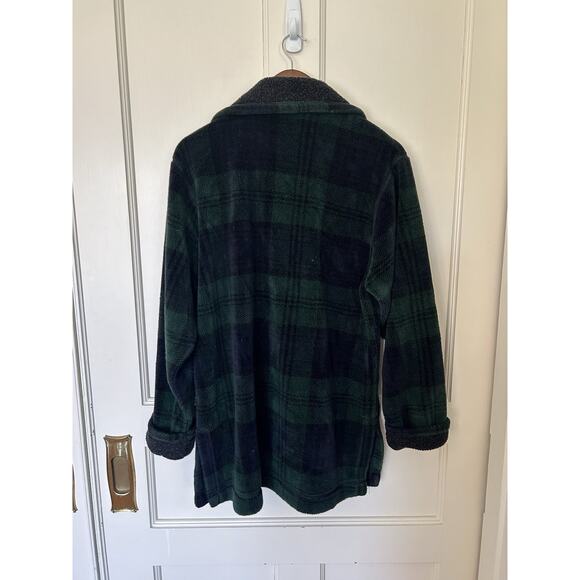 Vintage LL Bean Plaid Fleece Button Jacket Womens Size Medium Green Blue Comfort - Picture 3 of 9